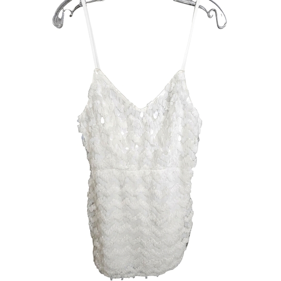 Nwot Just Me White Oval Sequined Spaghetti straps Cocktail Mini Dress - Picture 15 of 17